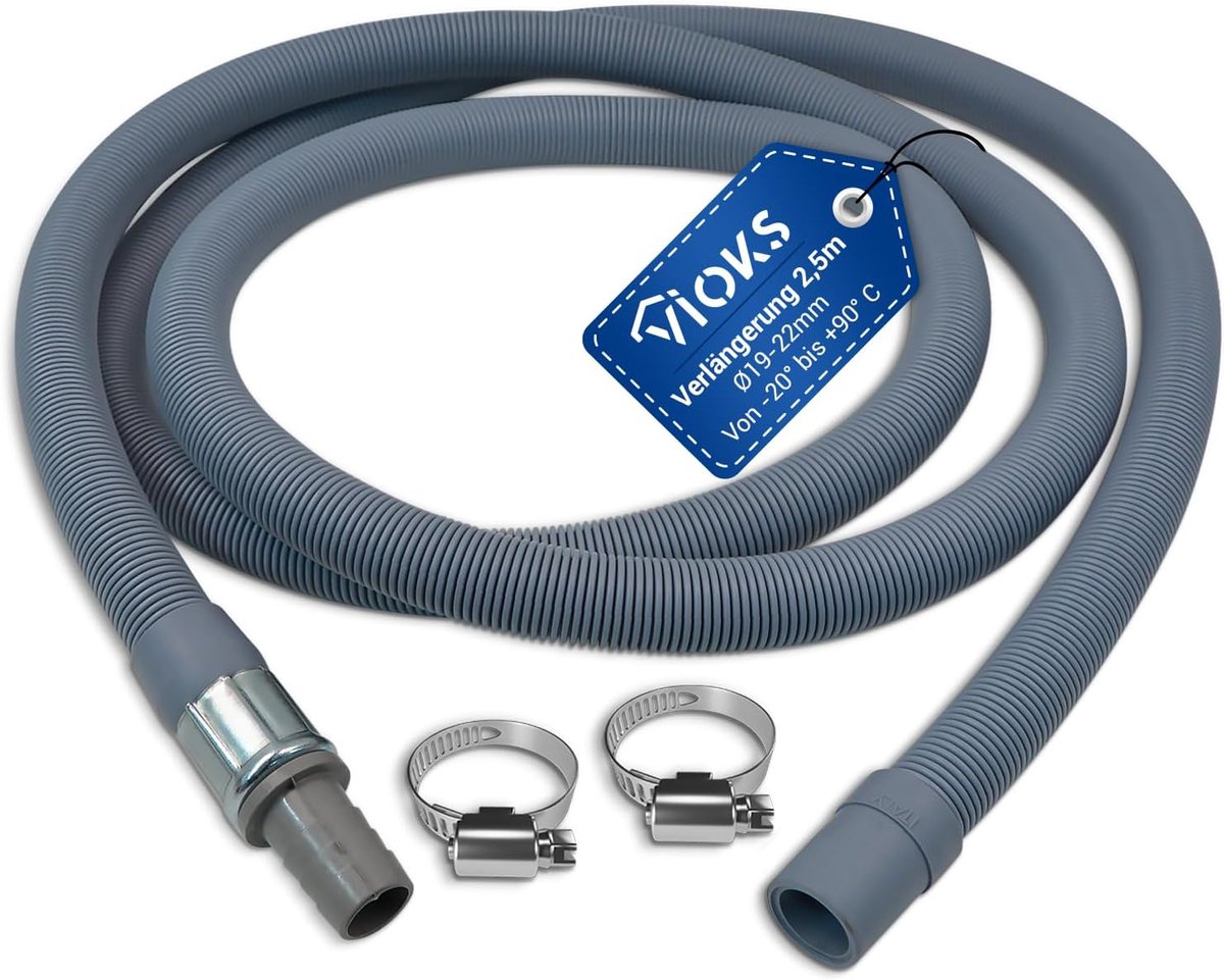 Afvoerslang verlenging 2,5 m - diameter 19 mm - 22 mm - temperatuurbestendig - voor wasmachine en vaatwasser - ShopVlot