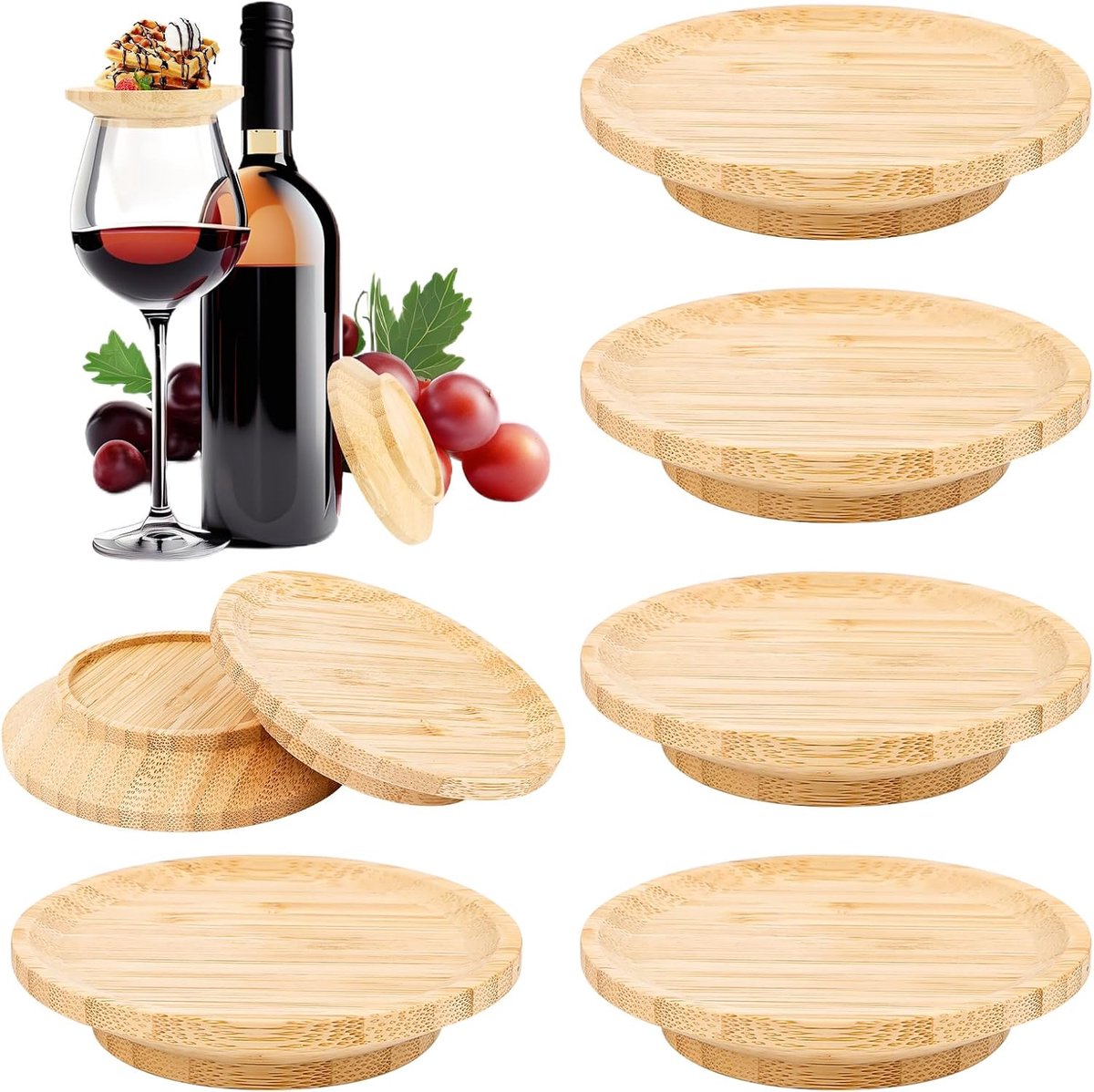 Wijnglas toppers set van 6 - Houten accessoires - Geschikt voor de meeste wijnglazen - ShopVlot