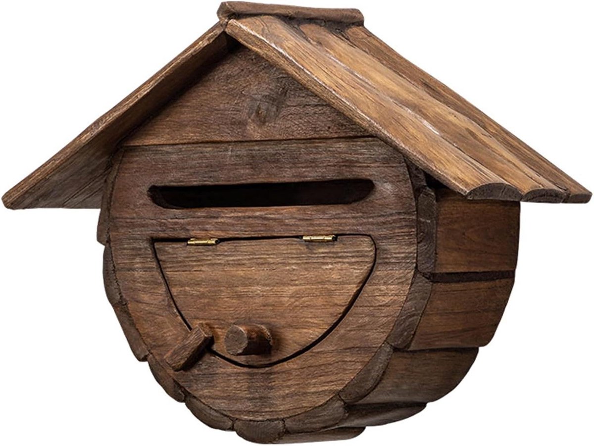 Houten Brievenbus - Postbak Huisvormig - Brieven Ontvangen - Handgemaakt Teakhout - 42x31x15 cm - Niet gespecificeerd