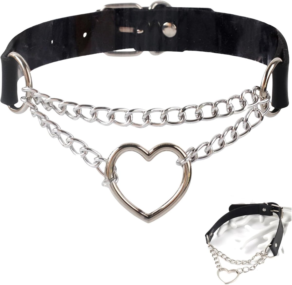 Halsband hart - verstelbaar - leren kraag - gothic emo accessoires - ShopVlot