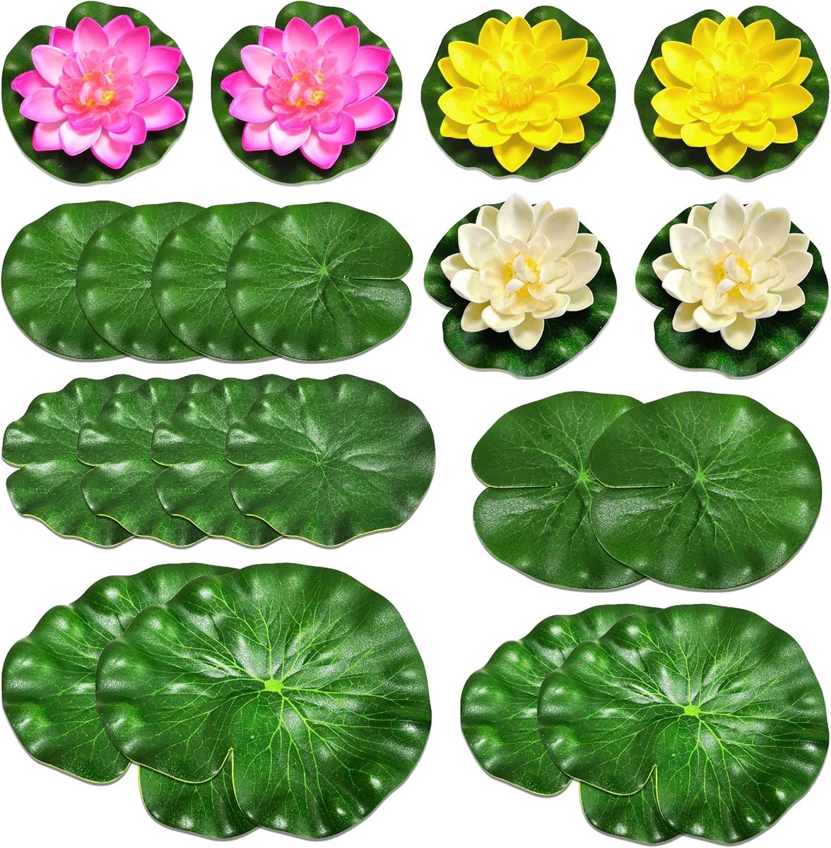 Kunstmatige waterlelies set 20-delig - Meerkleurige drijvende lotusbladeren - Flexibele vijverdecoratie - ShopVlot