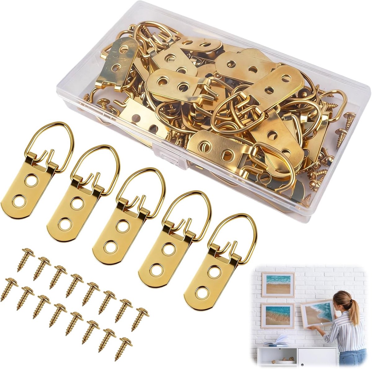 D-ring fotohangers 30 stuks - metalen haken - voor zware foto's - veilig en stevig - ShopVlot