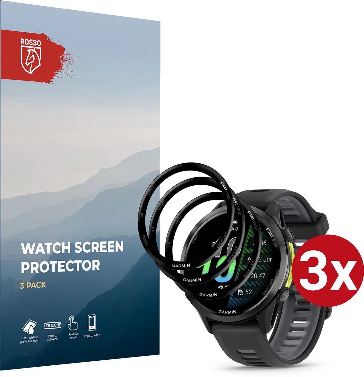 Rosso Hybrid Glass Geschikt voor Garmin Forerunner 970 - PMMA Glas Screen Protector - Ultradun Plexiglas - Horloge Beschermlaag (3-Pack)