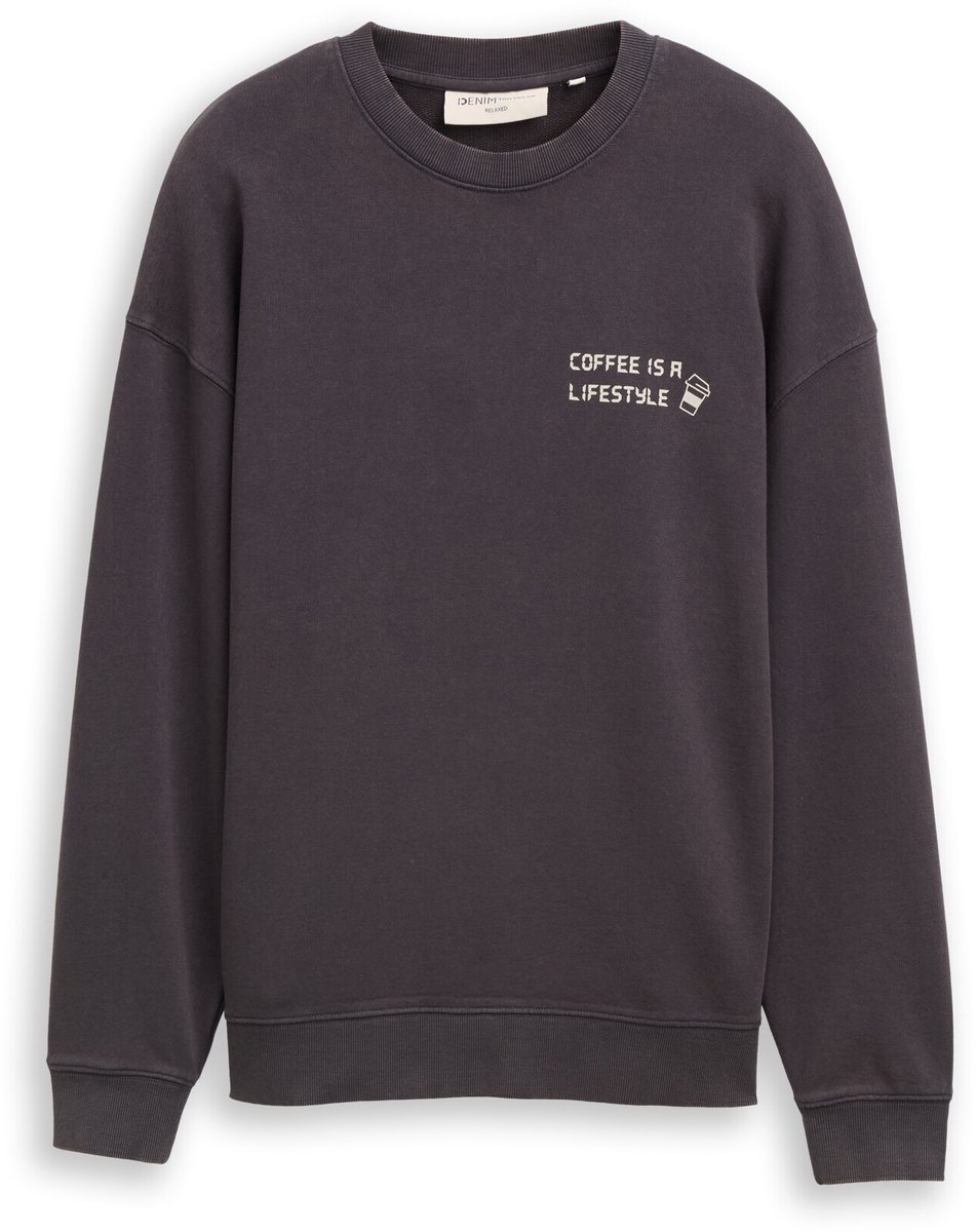 Tom Tailor Denim - Sweatshirt met print in relaxte pasvorm - Maat XXL - coal grey