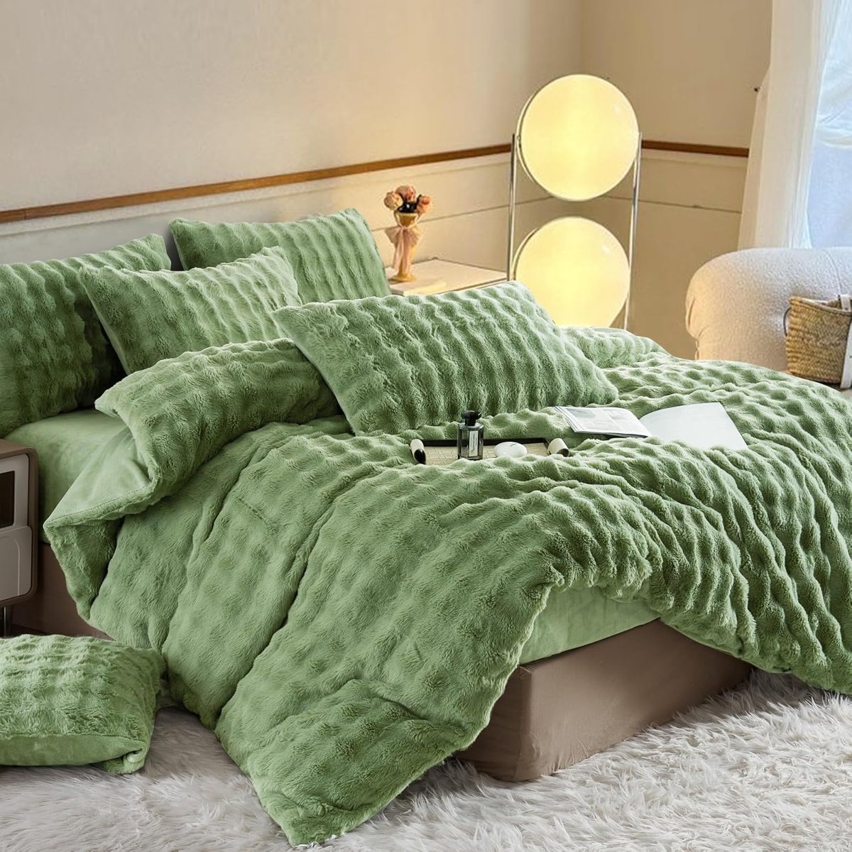 Dekbedovertrek 220 x 240 cm - Pluche groen - Fluffy rabbit fur - Warm voor de winter - ShopVlot