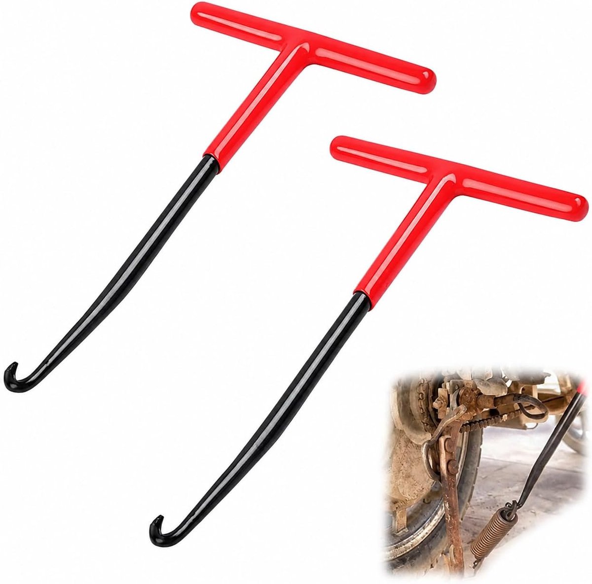 T-vormige sleutel veerhaak set - 2 stuks - carbon staal - antislip handgreep voor motorfiets reparatie - ShopVlot
