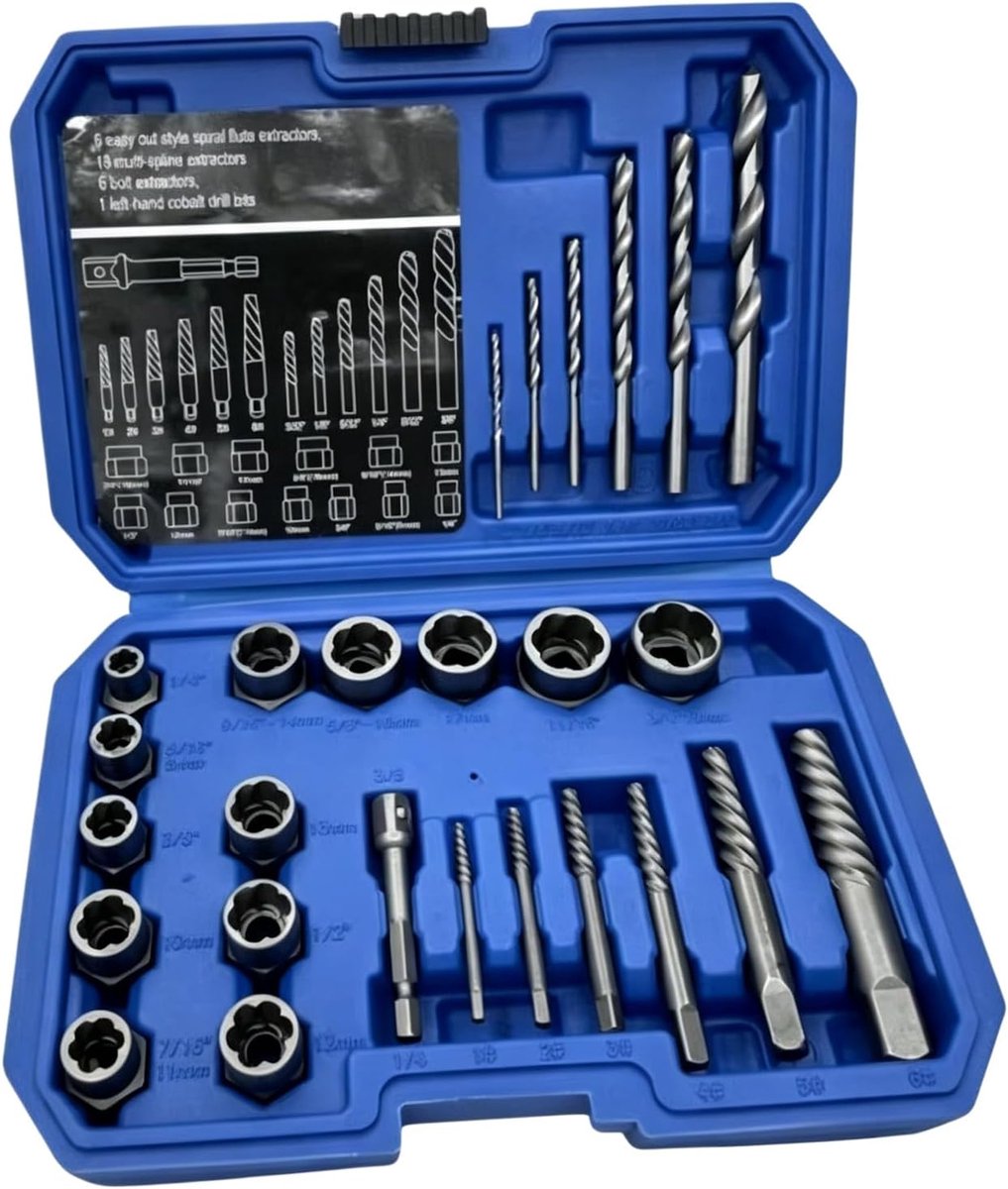 Dopsleutelset 26 stuks - chroom-molybdeen staal - voor beschadigde schroeven - ideaal voor autoreparatie - ShopVlot