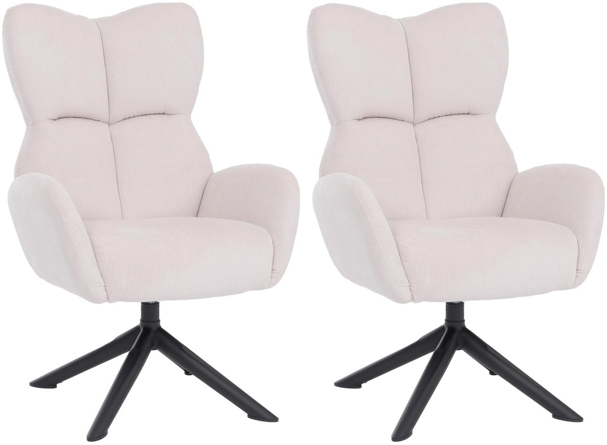 MCW Set van 2 eetkamerstoelen MCW-Q54, relaxstoel, loungestoel, gestoffeerde stoel, draaibaar, metaal, corduroy (320 g/m²) ~ crème