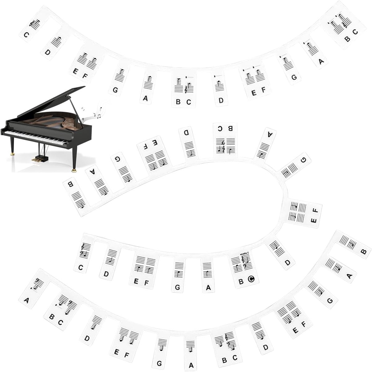 Piano stickers 88/61 toetsen - herbruikbaar silicone - leer muziek op een speelse manier - ideaal voor beginners - ShopVlot