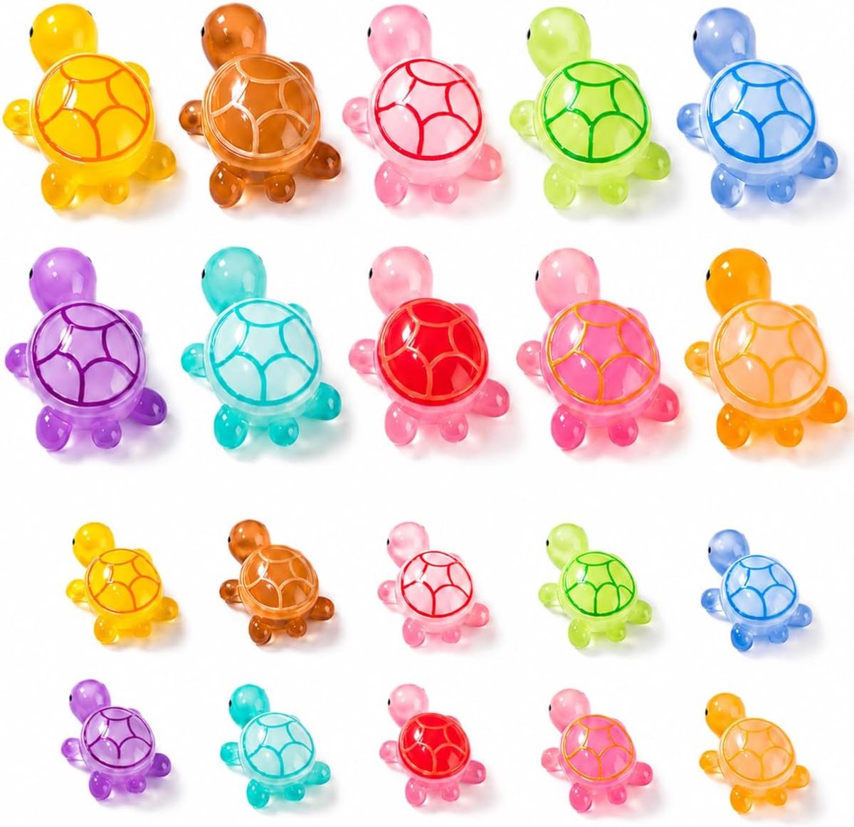 Minifiguren schildpadden 20 stuks - kunsthars - fosforescerend in 10 kleuren - ideaal voor microlandschap - ShopVlot