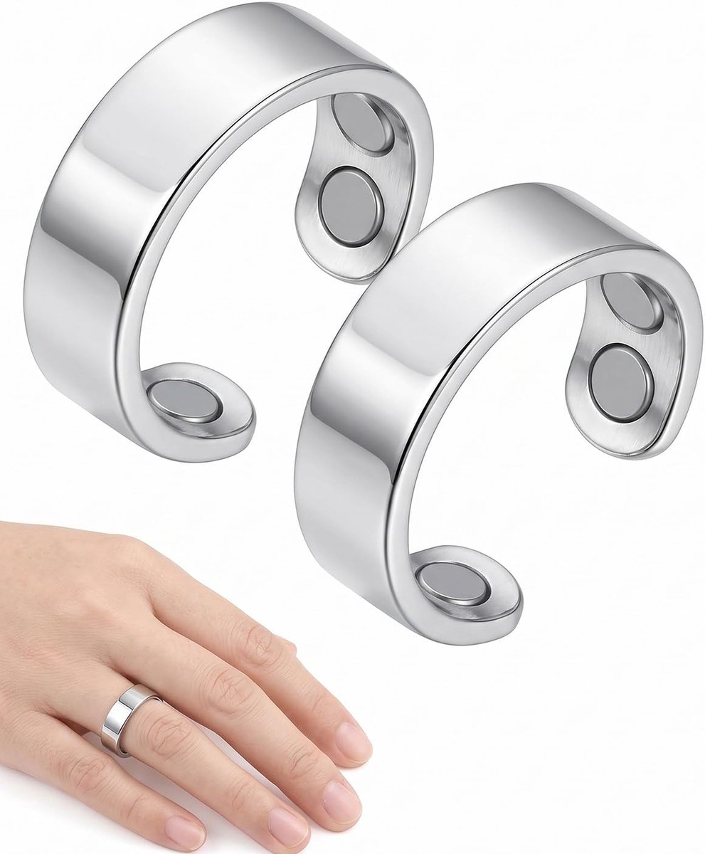 Magnetische ringen voor koppels - zilver - 1 paar met 4 sterke magneten - ondersteuning voor wellness - ShopVlot
