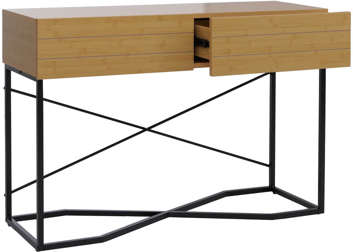 Console tafel MCW-P47, telefoontafel bijzettafel opbergtafel, lade melamine Industrial 81x120x40cm ~ bamboe-look