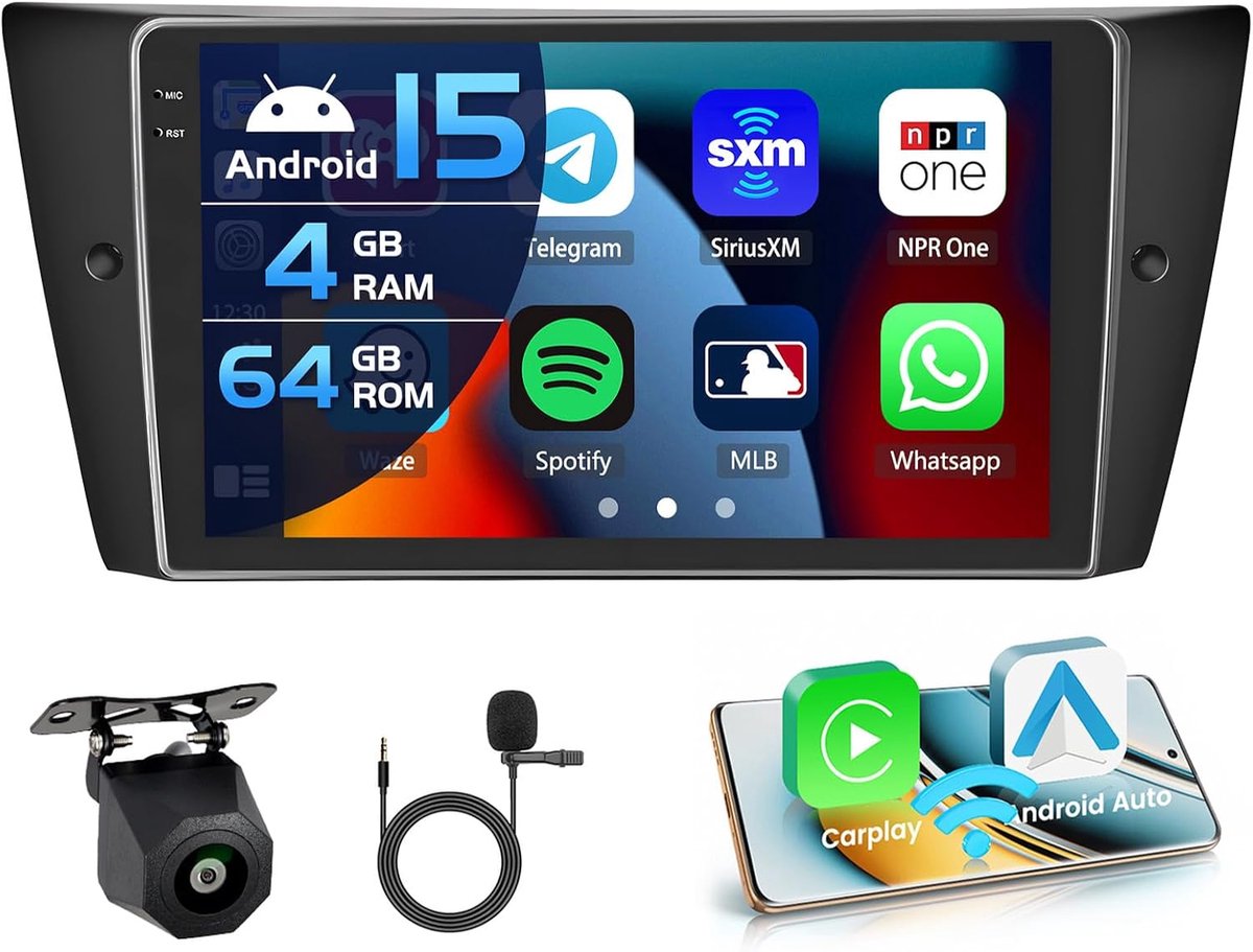 Auto radio voor BMW 3 Serie 9'' - Android 15 - 4GB + 64GB - Met draadloze Carplay en GPS - ShopVlot