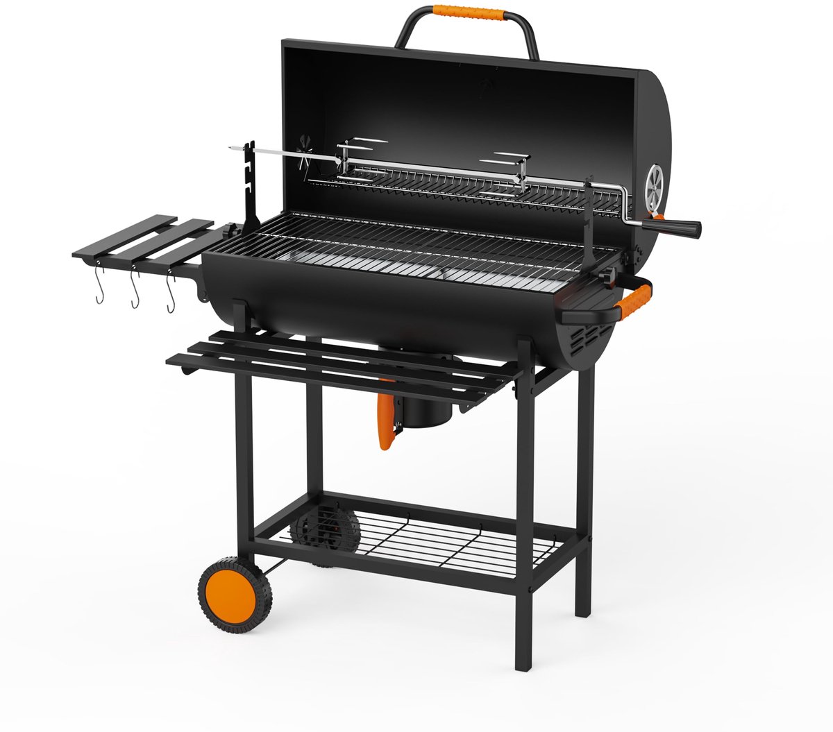 Houtskoolbarbecue 29 inch - tonvormig - roestvrijstalen braadspies - perfect voor buitenkoken - SnelShoppen