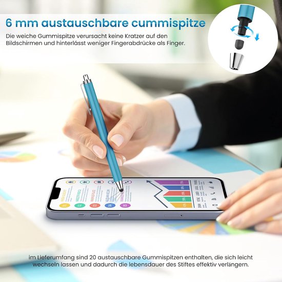 10-Delige Tabletpen Set met 20 Siliconen Punten van 6 mm voor Scherm - Siliconen Punten van 6 mm voor Schrijven, Tikken en Scrollen op Tablets, Smartphones en Andere Touchscreens, Multikleur — afbeelding 3