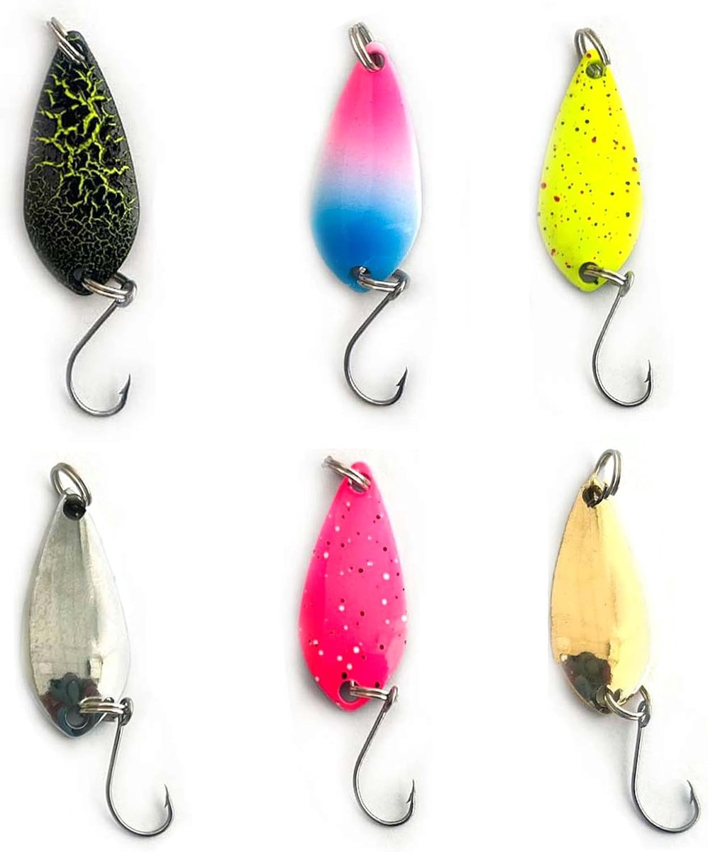 6 stuks spoons forelset forelaas, visaccessoires met opbergdoos, kunstaas, spinner, knipperlichtset, forelknipperlicht