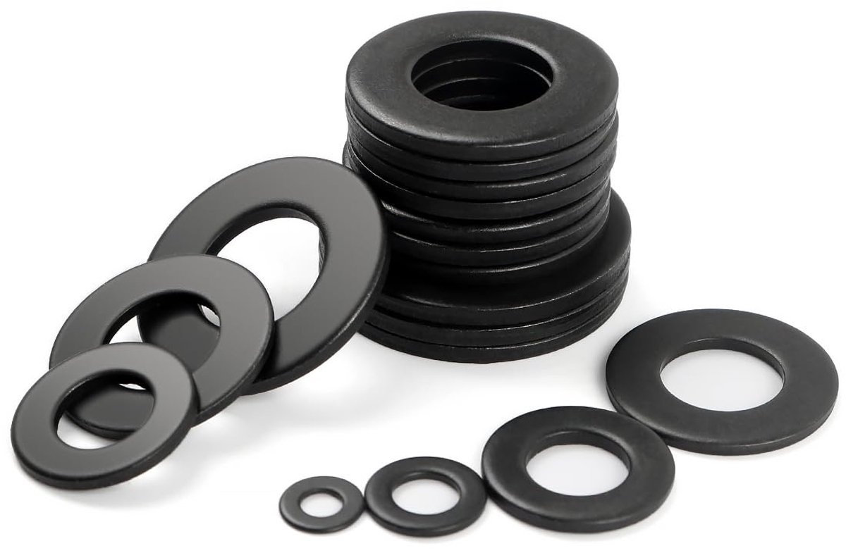 Platte sluitringen, 100 stuks M5 x 10mm sluitring Zwart koolstofstaal montageringen carrosserieringen afstandsringen afdichting afstandringen voor schroeven draadstaven