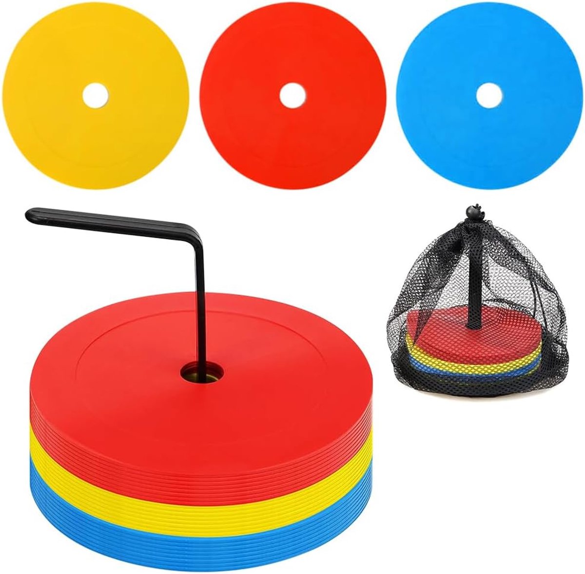 25 stuks, 15 cm, hoedjes, voetbal, plat, antislip markeringsplaten, voetbal, plat met organizerhouder, antislip vloermarkering, speelveldmarkering, trainingsaccessoires