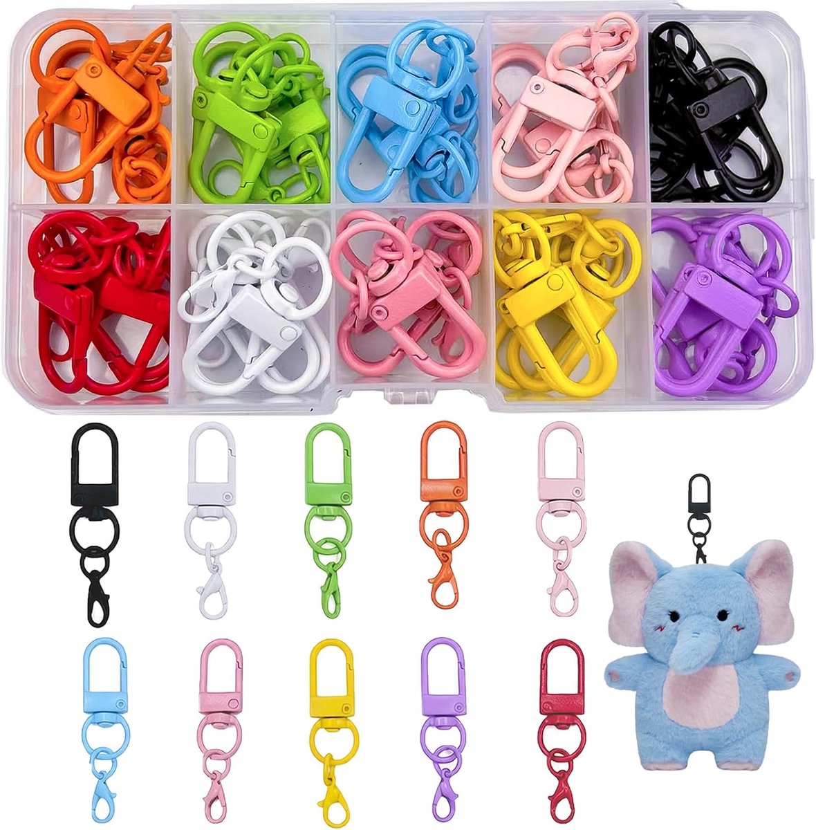 Karabijnhaken sleutelhangers kleurrijke metalen klauwsluitingen draaibare kreeft DIY sleutelhanger kleine sleutelkarabijnhaak sleutelring karabijnhaak met opbergdoos