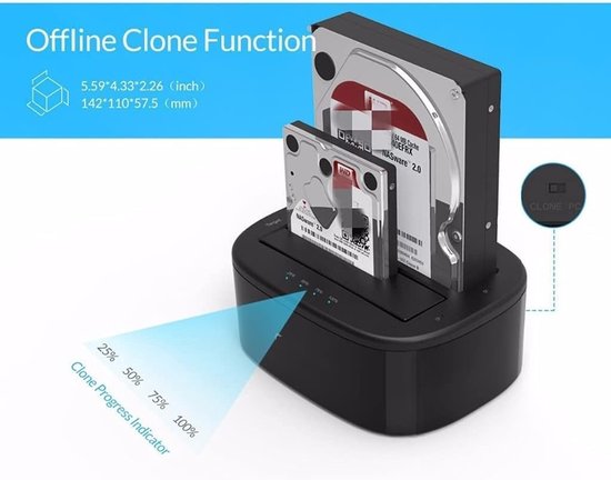Externe Harde Schijf Dock - Hdd Docking Station - Data Kopiëren - Offline Kloonfunctie - Tot 16TB - Zwart — afbeelding 4