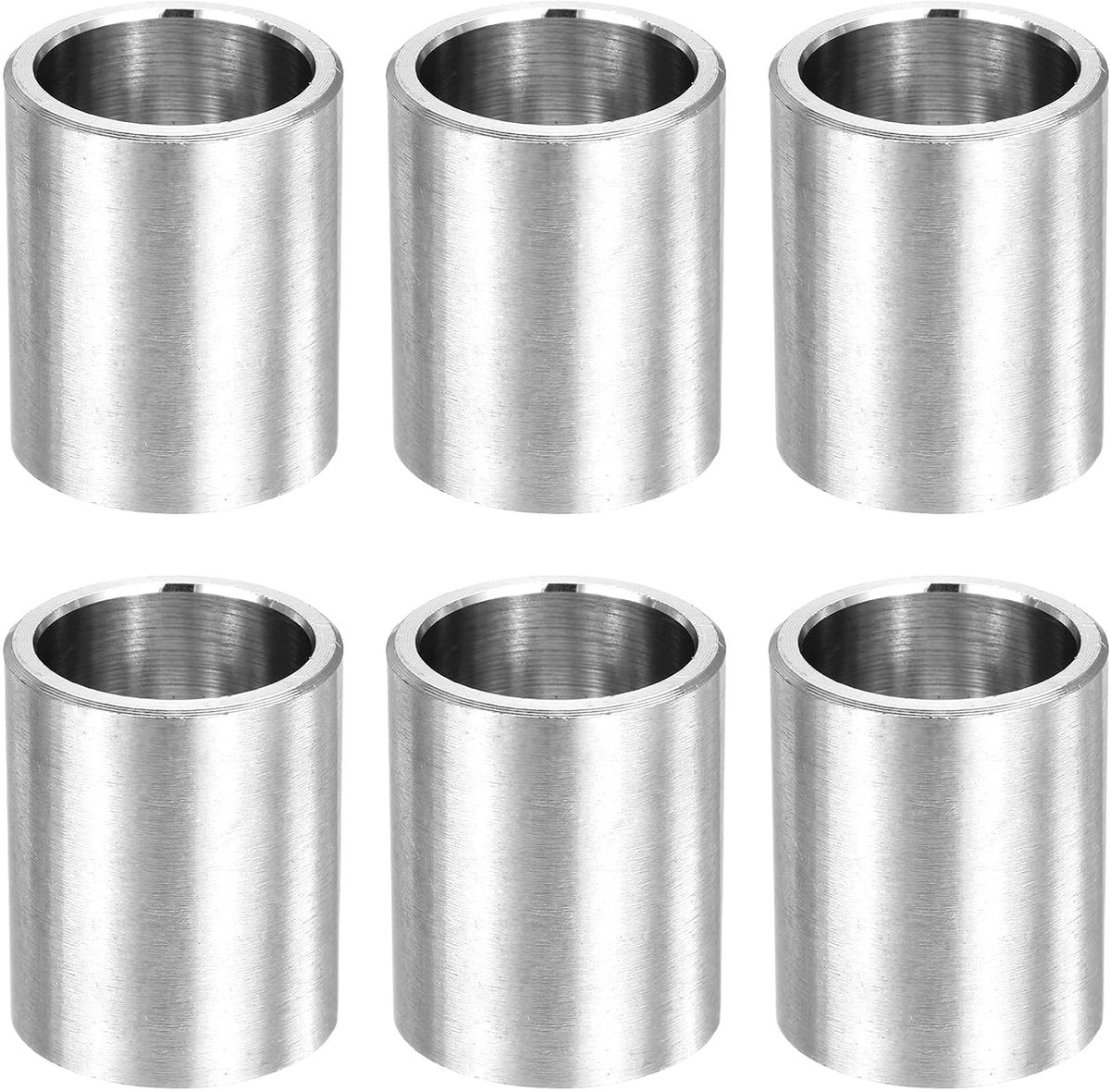 6 stuks metalen sluitringen, 16 mm ID x 20 mm OD x 25 mm lengte, metalen sluitringen, zonder schroefdraad, hulzen, gladde afwerking, afstandhouders van roestvrij staal, geschikt voor M16