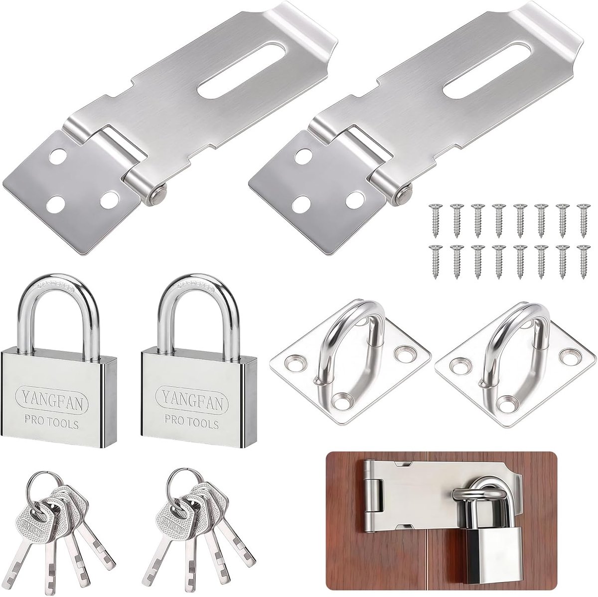2 Stuks Roestvrij Stalen Grendelslot Hasp met Hangslot en Schroeven, 3 Inch | Hangslot Hasp, Deurvergrendeling en Nietje, Hangslot met Schroeven, voor Slaapkamer, Badkamer, Deurkast (Zilver)