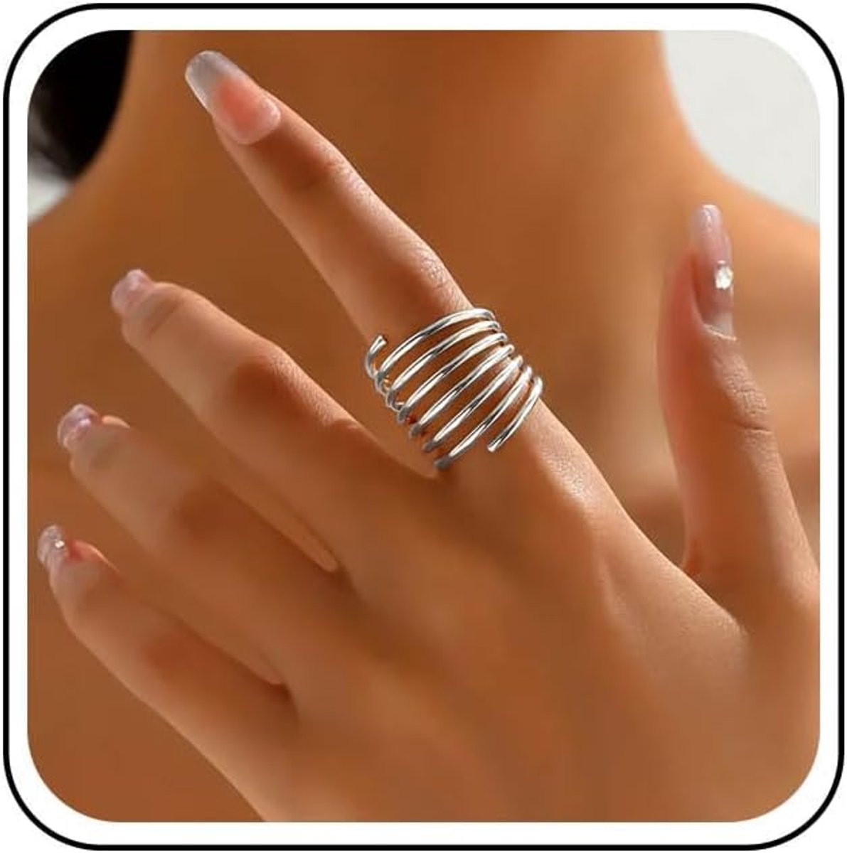 Ringen Zilveren Open Wikkel-Vingerringen Verstelbare Wikkel-Enkelring Vintage Draadring Volledige Vingerring Wikkelring Wervel Spiraal Flexibele Ring