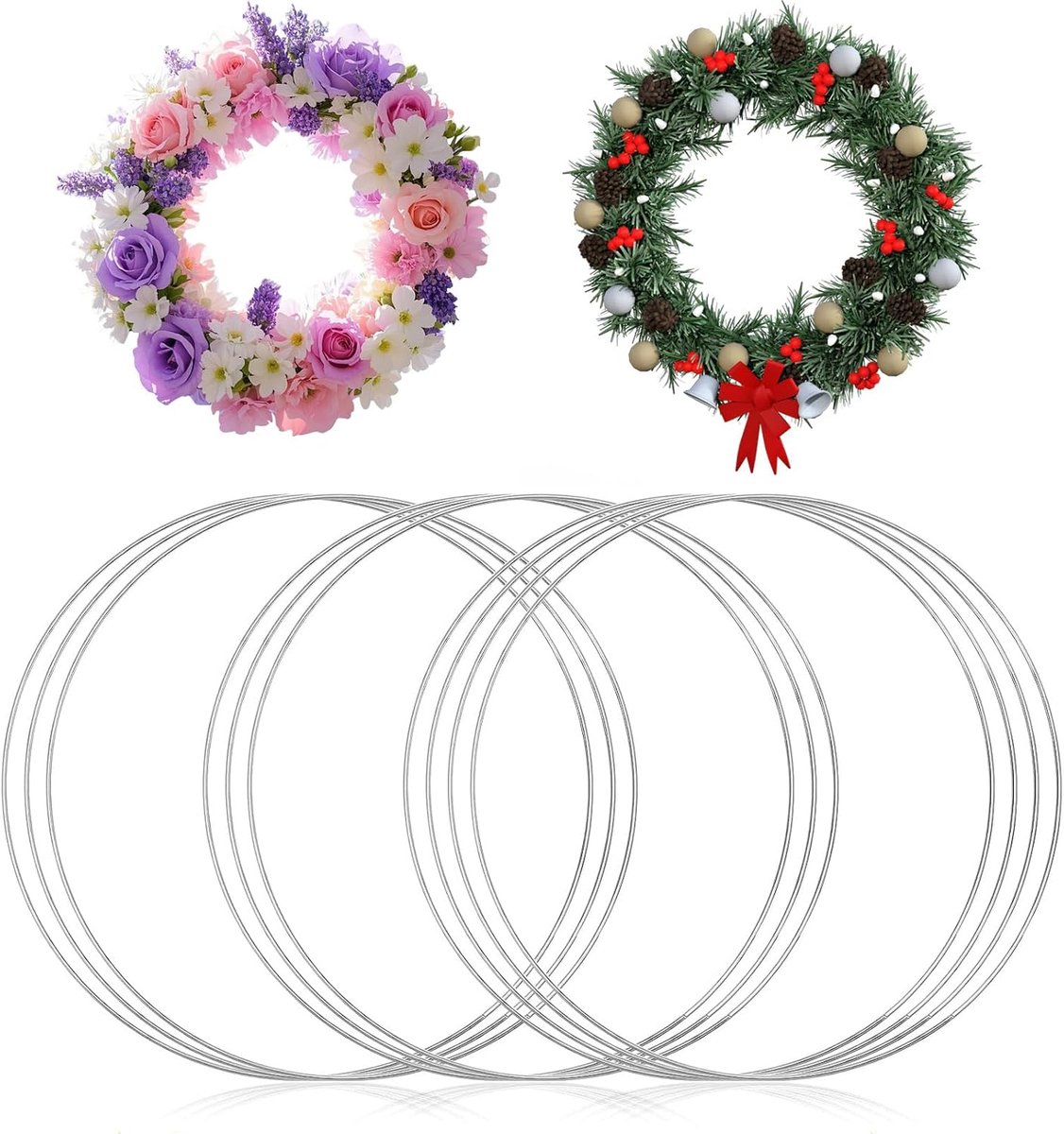 10 Stuks Metalen Ringen, Metalen Ring Dromenvanger 30 cm, Metalen Bloemen Hoepel voor Dromenvanger, Bloemistische Decoratie, Bruiloftsslinger, Kerstkrans, Macramé Ring (Zilveren)