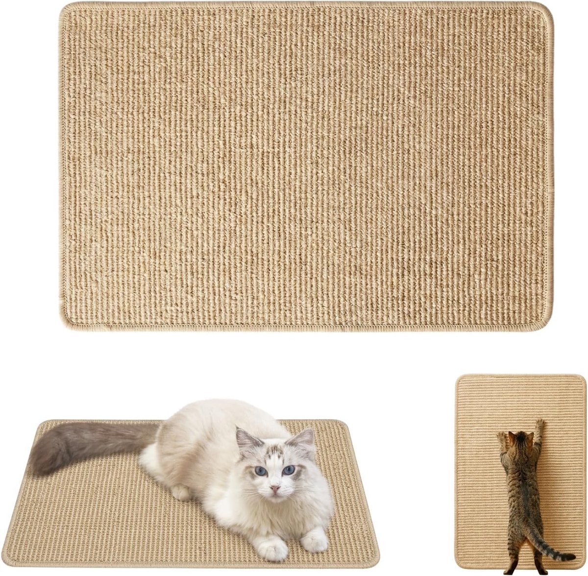Krabmat voor katten, natuurlijke kattenkrabplanken, sisal krabtapijt, 60 x 40 cm, katten, krabplank, muur, meubelbescherming ter bescherming van meubels, banken en tapijten (lichte kleur)