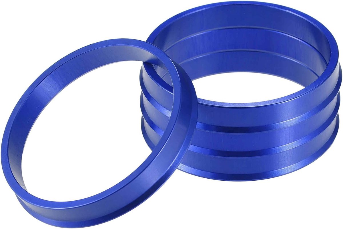 Set van 4 centraal ringen voor autovelgen, van aluminium, blauw | Kleur: blauw, dikte: 10 mm, voor autowielen, elimineert trillingen, compatibel met lichtmetalen wielen