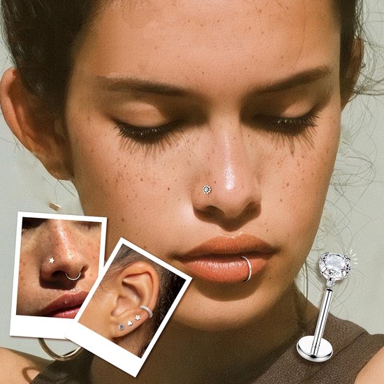 16G neuspiercing chirurgisch staal piercing oor zilver goud piercing tragus conch septum helix lip kraakbeen piercing oorringen hypoallergeen dames piercing sieraden — afbeelding 4