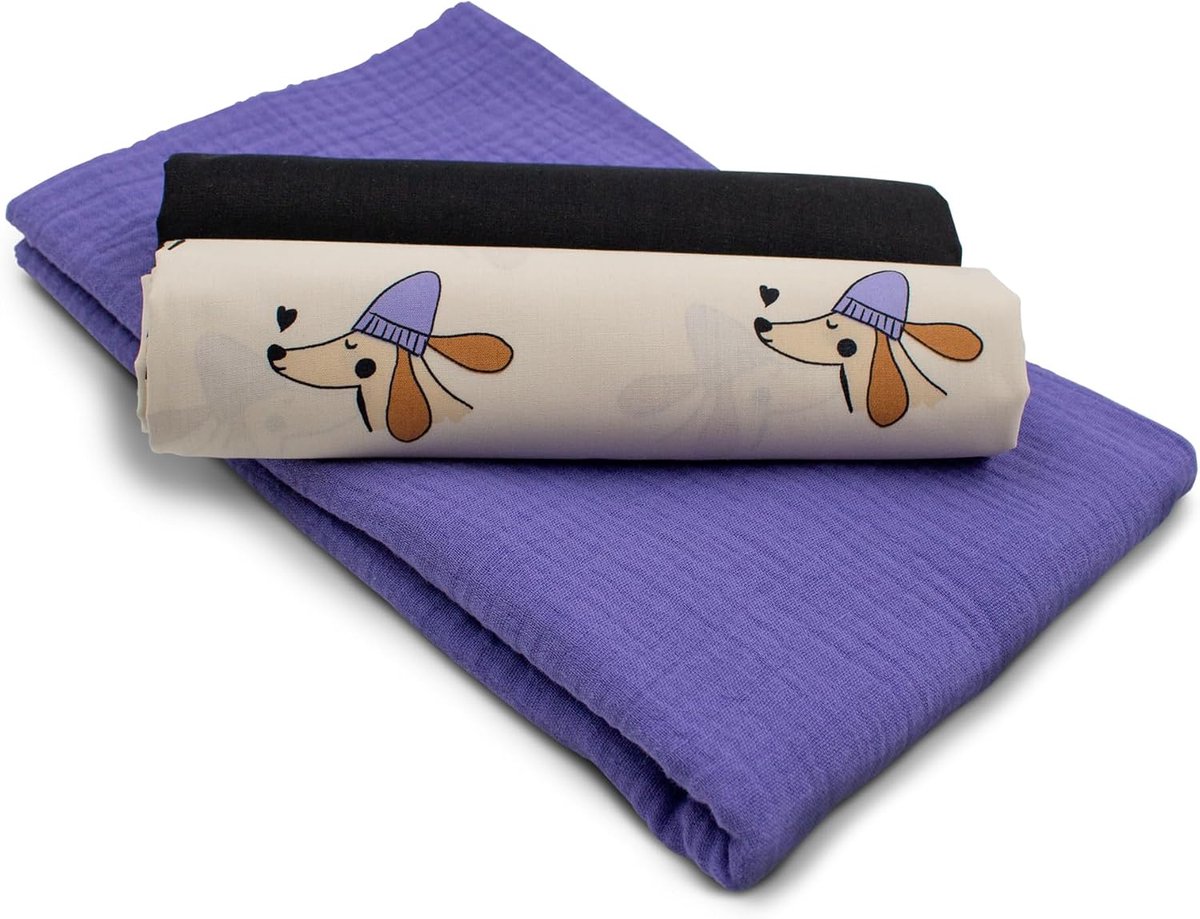 Stof, op kleur afgestemd, Double Gauze stof, 100% katoen, Tex Standard 100 gecertificeerd (Set41 Capdog)