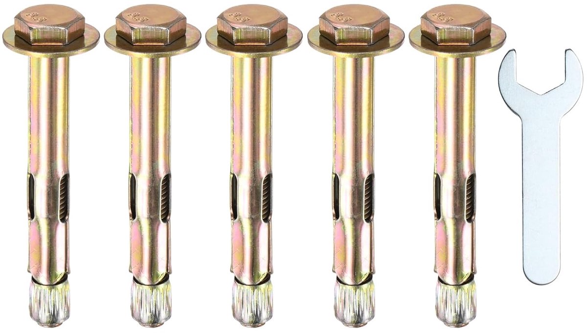 5 stuks zeskantige uitbreidingsschroeven, M8 x 70 mm, gekleurd verzinkt ijzer-koolstofstaal, uitbreidingsschroeven met 14 mm sleutel, corrosiebestendige metalen schroef voor muren