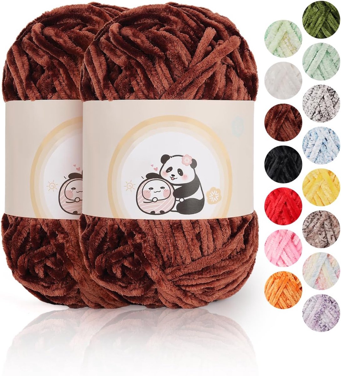 Chenillewol, 2 x 100 g, superzacht haakgaren voor handweven, koffie