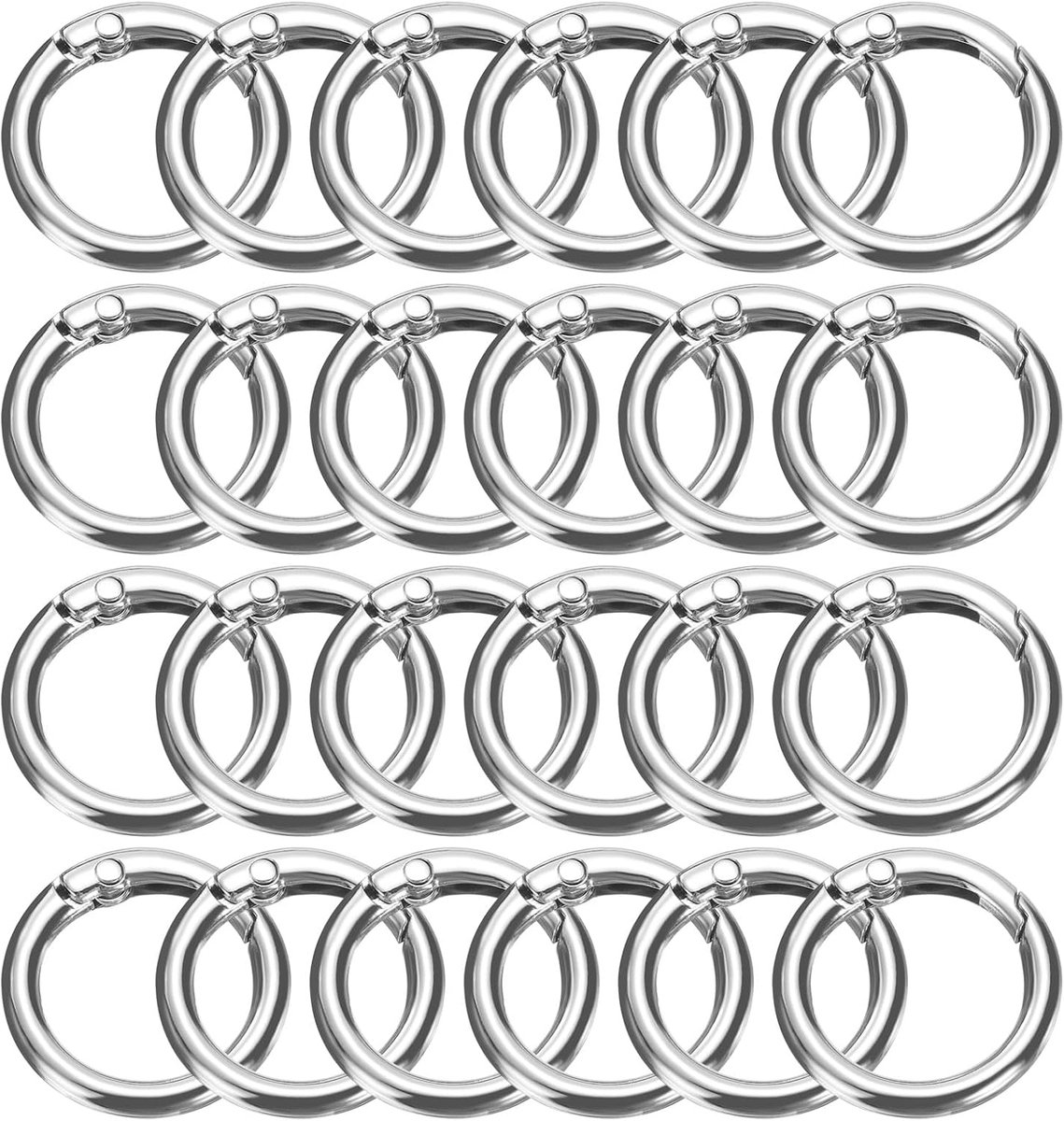 24 stuks metalen veren, O-ringen, 0,7 inch, trigger-veer, sleutelringen, gesp, ronde klikclips voor doe-het-zelf sleutelhanger, tas, portemonnee, handtas, zilverkleurig