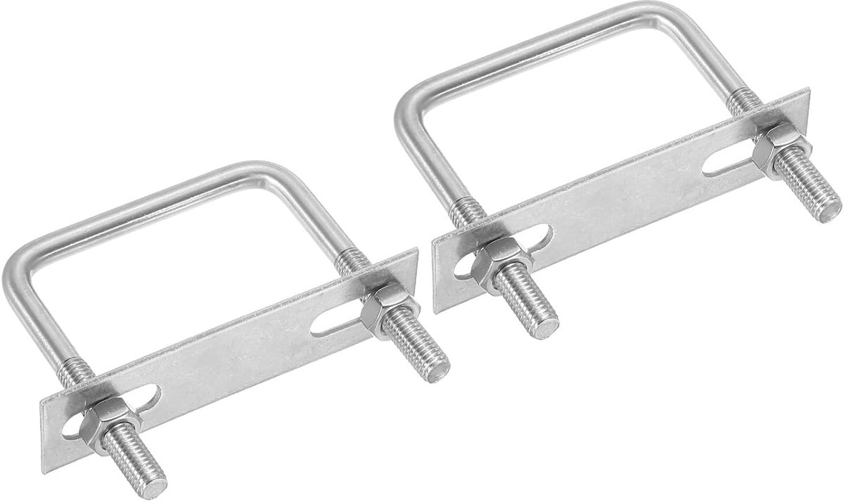U-boutenset, vierkant, M8 x 70 x 70 mm, 2 stuks, 304 roestvrij staal, U-bouten, vierkant, reserveonderdelen met chassisplaten en moeren voor skiën, zeilboot, aanhanger