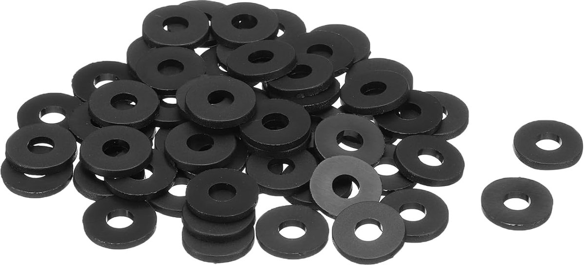 60 stuks sluitringen van nylon, M6, 6 mm, ID 16 mm, buitendiameter 2 mm dikte, gladde sluitringen van rubber, kunststoffolie, afstandhouders, rubberen ring, zwart