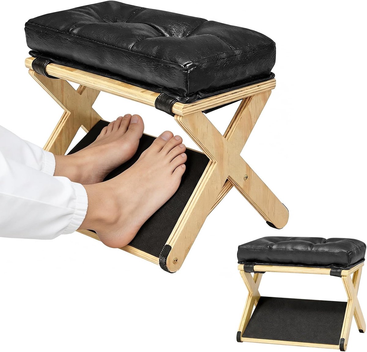 2-in-1 voetensteun, bureau, ergonomische voetsteun van hout, antislip voetensteun met afneembare zachte bekleding, premium voetsteun voor thuis en kantoor