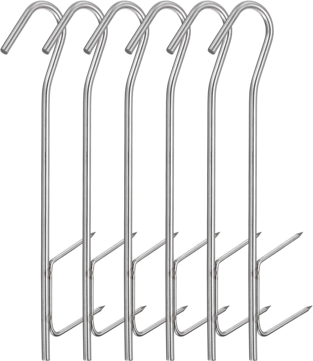 6 x 21 cm H-vormige rookhaken, haken van roestvrij staal 304 voor het roken van vlees en vis, slagerhaak voor het ophangen van gerookte vis, grillen, bakken