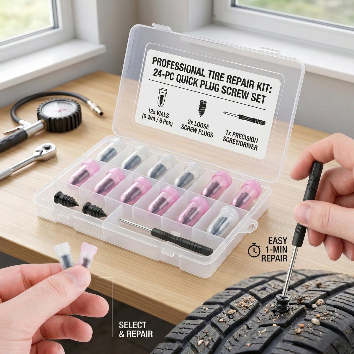Autoband reparatieset 20 stuks - Tubeless bandenreparatie - Inclusief schroevendraaier - Handige noodreparatie - SnelShoppen