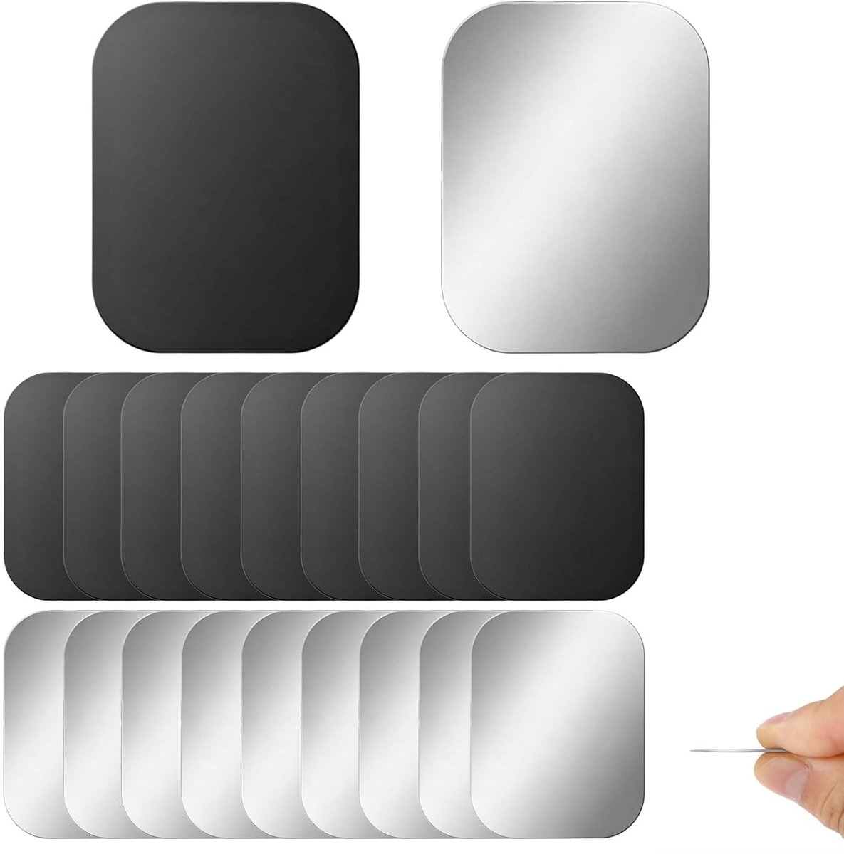 Set van 20 zelfklevende metalen plaatjes, 38 x 50 mm, ultradunne magneetplaten voor mobiele telefoonhouder in de auto, compatibel met magneten om te lijmen, magnetische auto-accessoires, zwart en