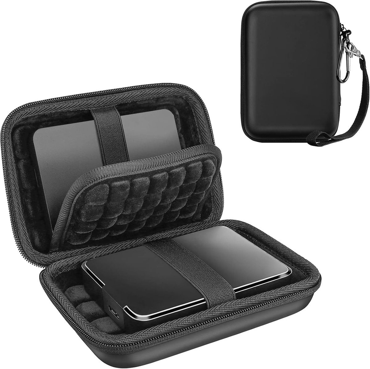 Draagtas hoes voor externe harde schijf, harde shell-organizer voor reisopslag voor Seagate Expansion, Seagate Backup Plus, Canvio Basics draagbare harde schijf, WD Elements, My Passport -Zwart