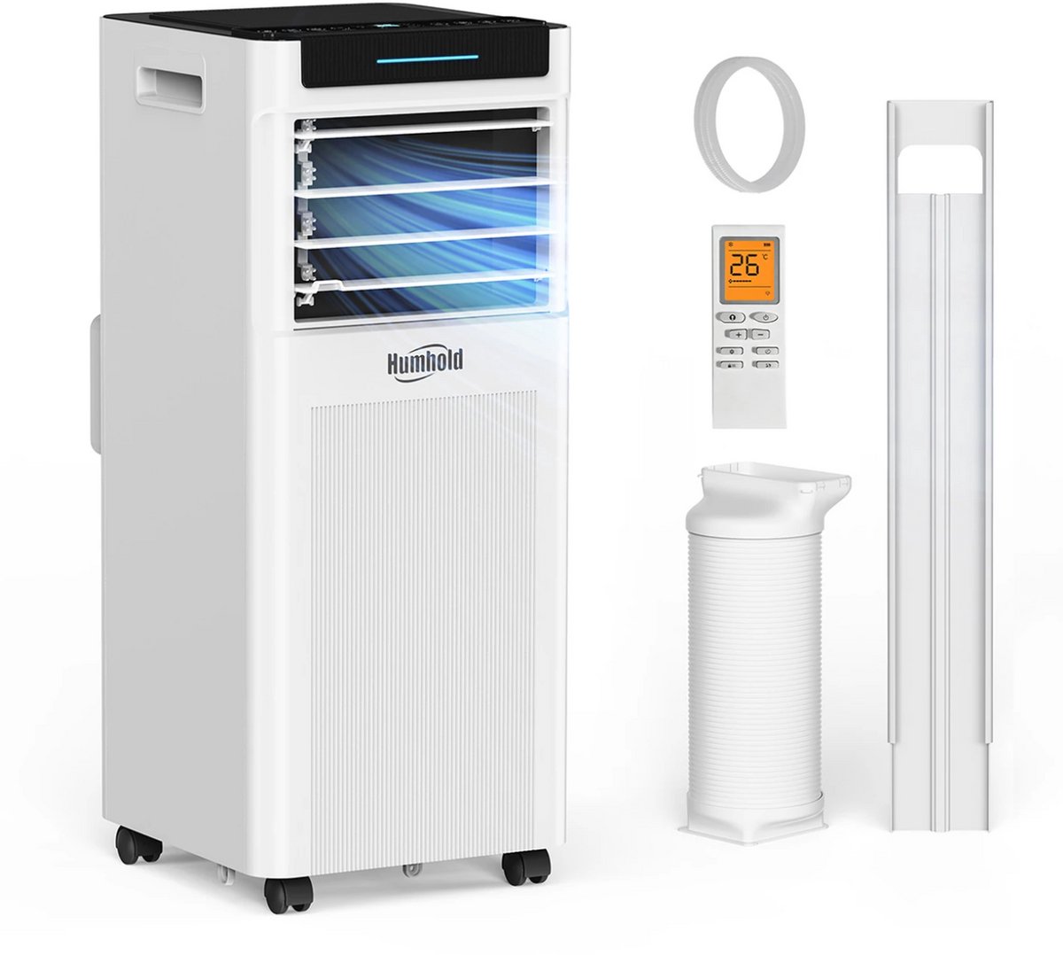 Humhold Mobiele Airco 9000 BTU - 2,6 kW - 3-in-1 Airconditioner, Ventilator & Luchtontvochtiger - Tot 30 m² - Slaapmodus - 24-uurs Timer - Inclusief Raamafdichtingskit - Energieklasse A