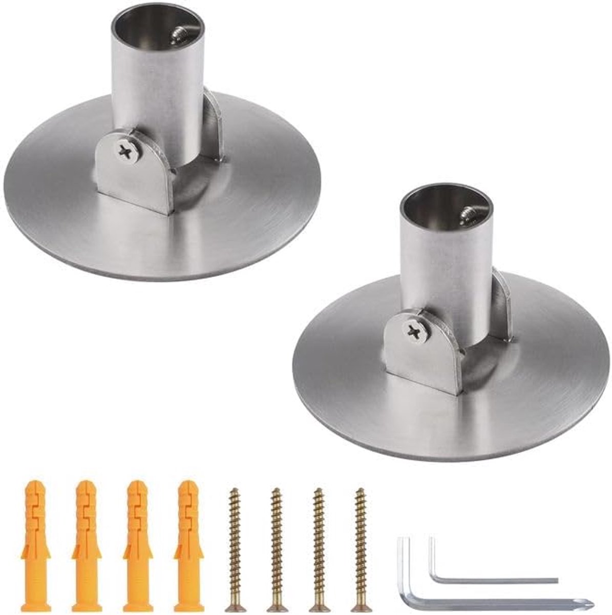 2 stuks 26 mm binnendiameter titaniumstaal douchegordijnstang enkele draaibare flens gordijnstang muurmontagebeugel met schroeven (zilver)
