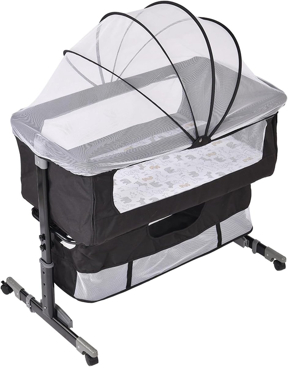 Homewell Babywieg, Cododo Bebe 3-in-1 met verstelbare hoogte, draagbaar babybed met opbergtas, wielen en muggennet