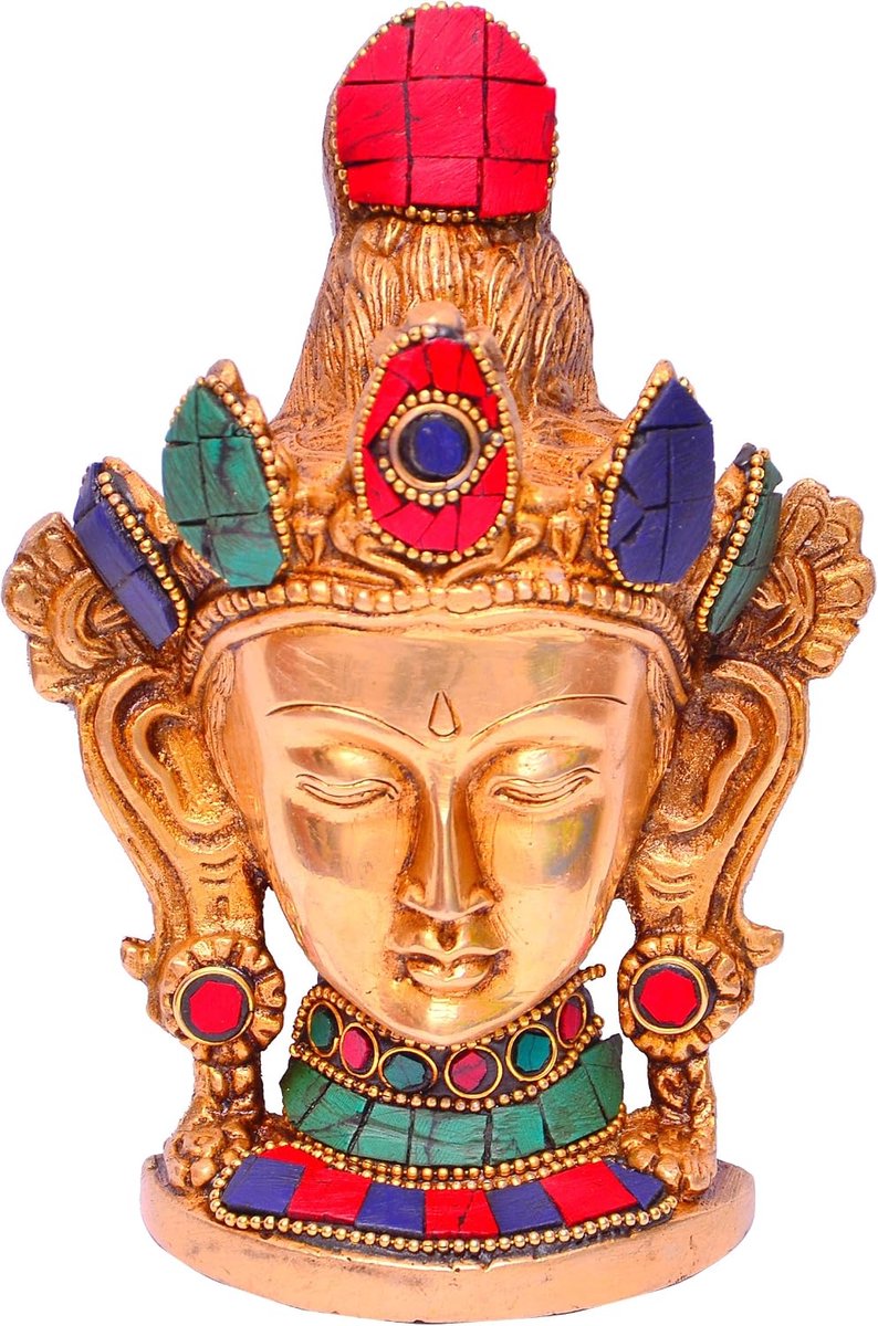 Messing Idol boeddhistische godin Tara: Tafel Top Decor Beeldje met Edelstenen; Verzamelgeschenk (11287)