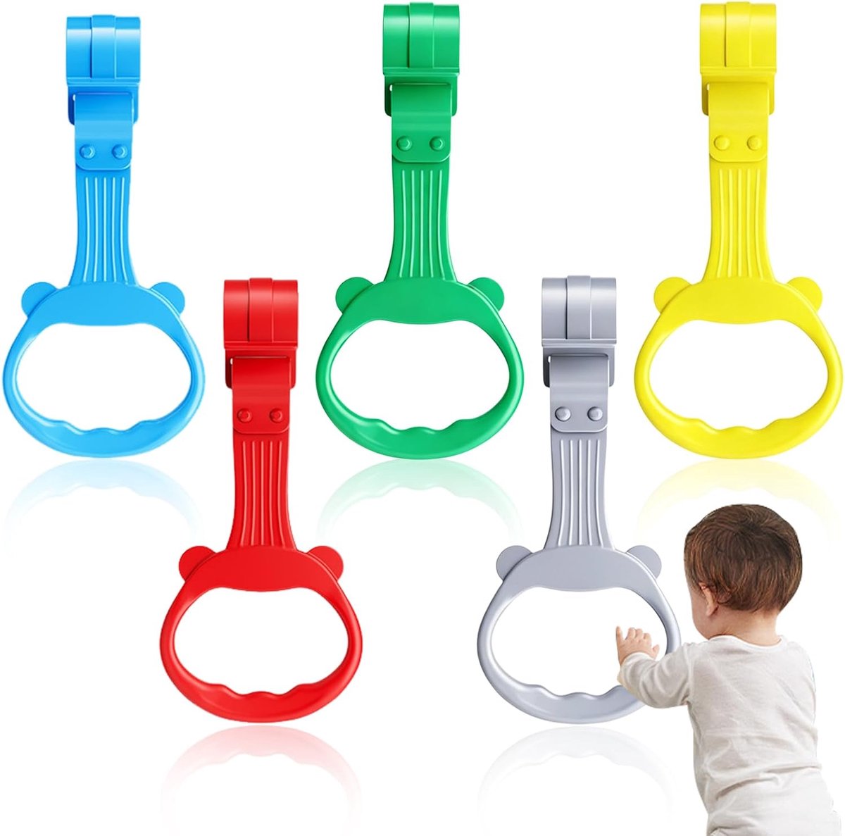 5 haken voor kinderbox, verstelbare en afneembare ringen in 5 kleuren (grijs, blauw, groen, geel, rood)