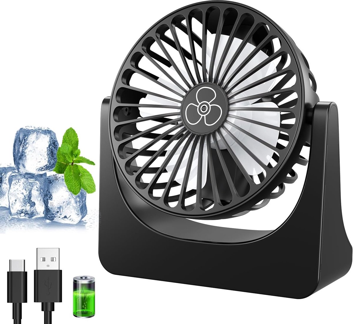 Bureauventilator - Kleine Draagbare Mini Met 3 Snelheden, 360 Graden Draaibaar, USB-oplaadbaar, Stil voor Thuis, Slaapkamer, Kantoor