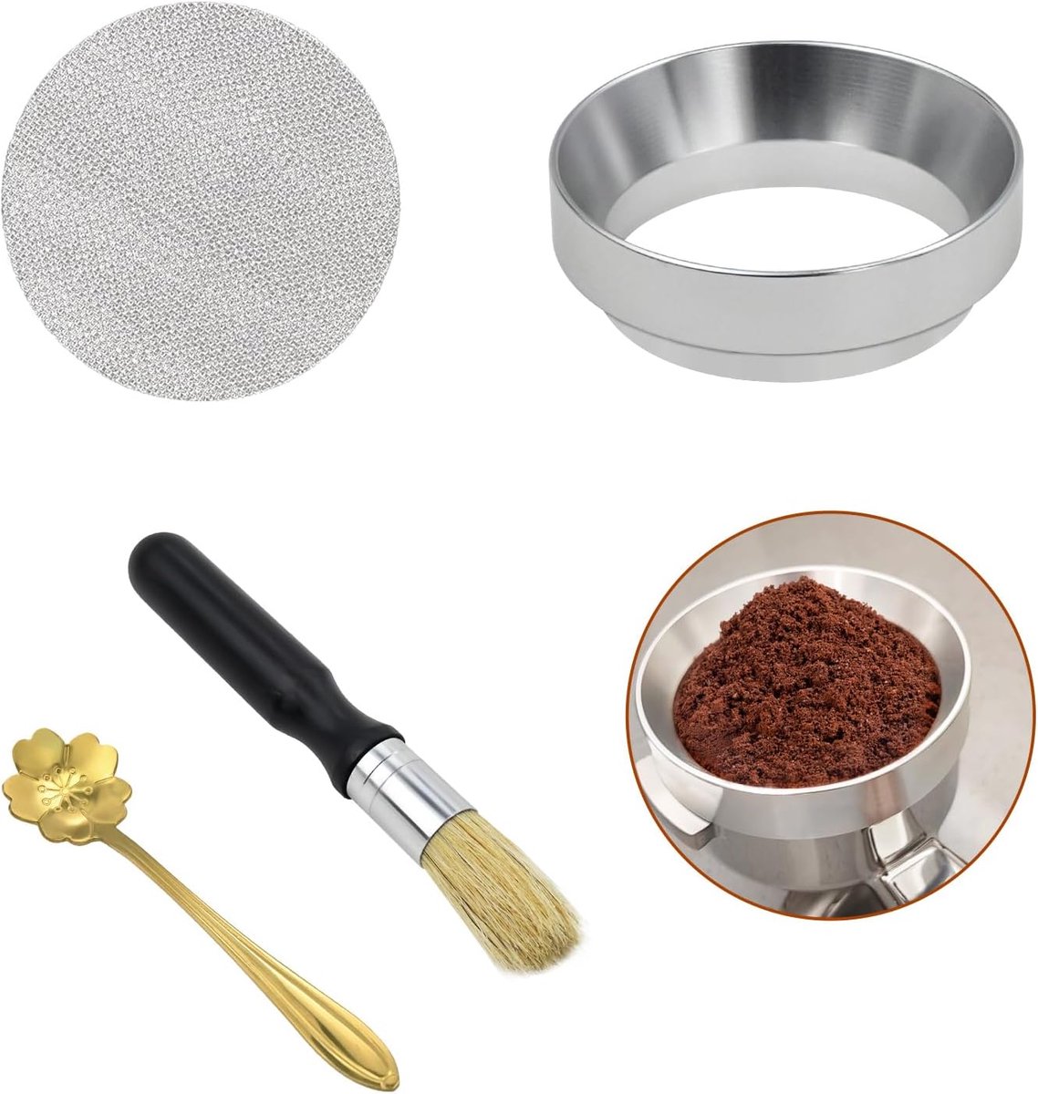 51 mm, Barista borstel, puckscreen, 51 mm, accessoire voor koffiezetapparaten, veganistische reinigingsborstel, koffiekwast, magnetische koffiedoseerring, magnetische zeefhouder en