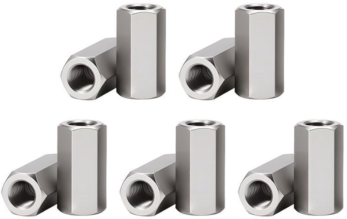 10 zeshoekige koppelingsmoeren M4 x 10 mm, schroefdraadschachtaansluiting van roestvrij staal 304 voor mechanische montage, huishoudelijke reparatie, industrieel gebruik en draadstangbevestigingen